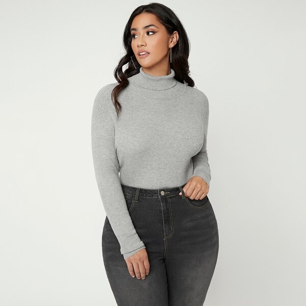 

Plus Solid Turtleneck Sweater, Grey