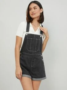 Petos mezclilla bajo de doblez sin top - Gris Oscuro - Ver 4