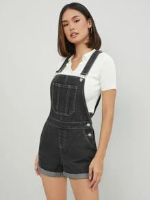 Petos mezclilla bajo de doblez sin top - Gris Oscuro - Ver 5