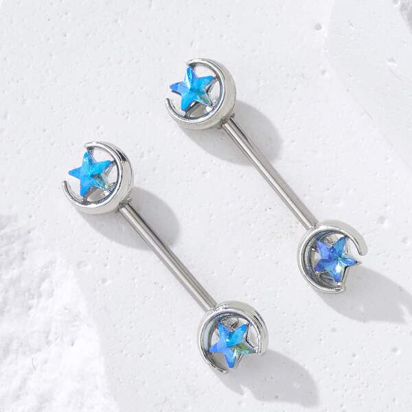 

2pcs Star Decor Nipple Ring, Silver