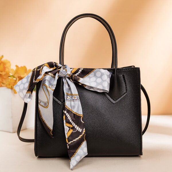 

Minimalist Scarf Decor Satchel Bag, Black