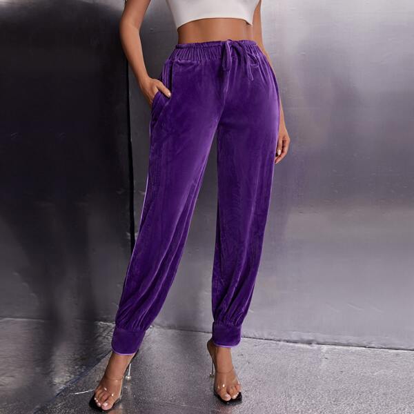

Solid Slant Pocket Flannel Pants, Violet purple