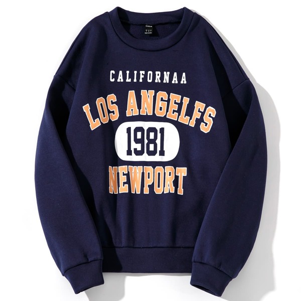 

Letter Graphic Drop Shoulder Thermal Lined Sweatshirt, Navy blue