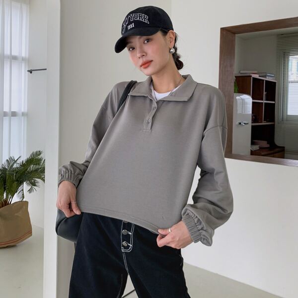 

Polo Neck Drop Shoulder Pullover, Dark grey