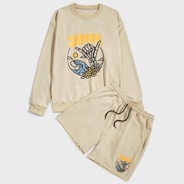 

Guys Halloween Print Sweatshirt & Drawstring Track Shorts, Khaki