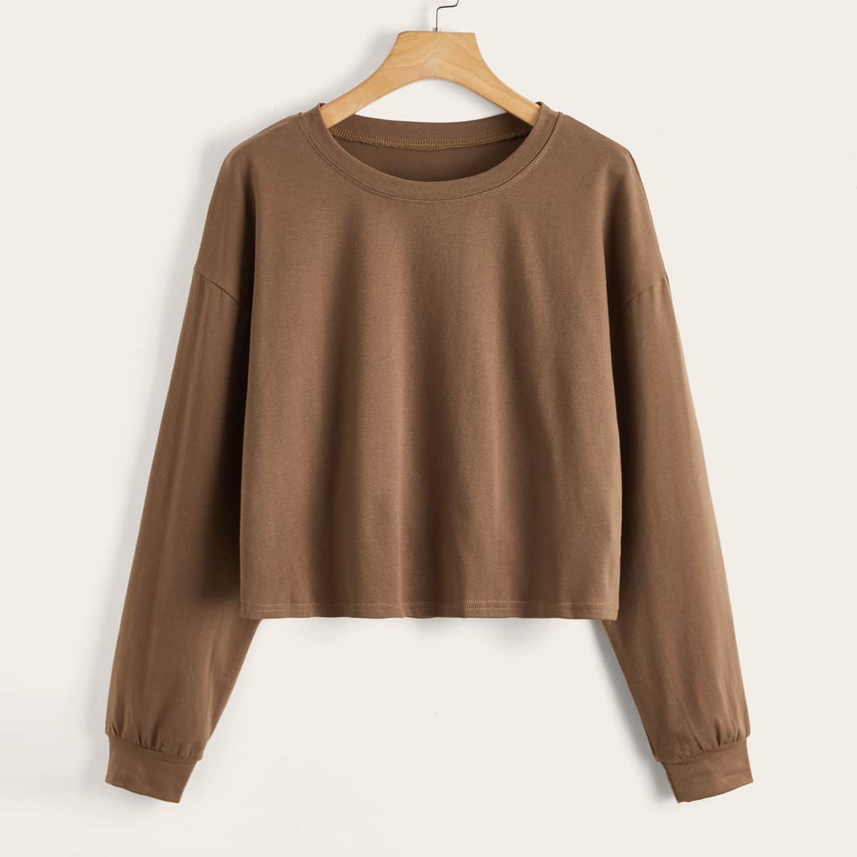 

Solid Drop Shoulder Tee, Brown