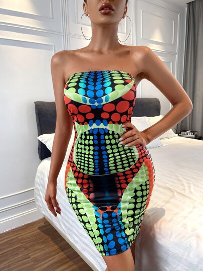 Zolique Polka Dot Off The Shoulder Bodycon Dress