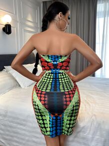 Zolique 波卡圓點一字領緊身洋裝 - 彩色 - 查看 2