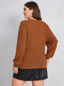 Camiseta cruzada de hombros caídos tejida waffle - Marrón Mocha - Ver 2