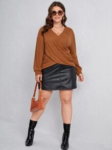 Camiseta cruzada de hombros caídos tejida waffle - Marrón Mocha - Ver 5