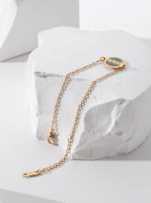 1pc Gold Stainless Steel Green Round Tag Bracelet - Yellow Gold - View 2