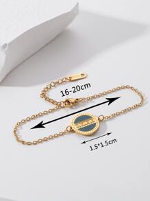 1pc Gold Stainless Steel Green Round Tag Bracelet - Yellow Gold - View 3