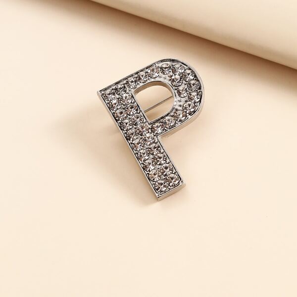 

Rhinestone Letter Decor Brooch, Silver