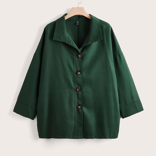 

Plus Drop Shoulder Button Front Coat, Dark green