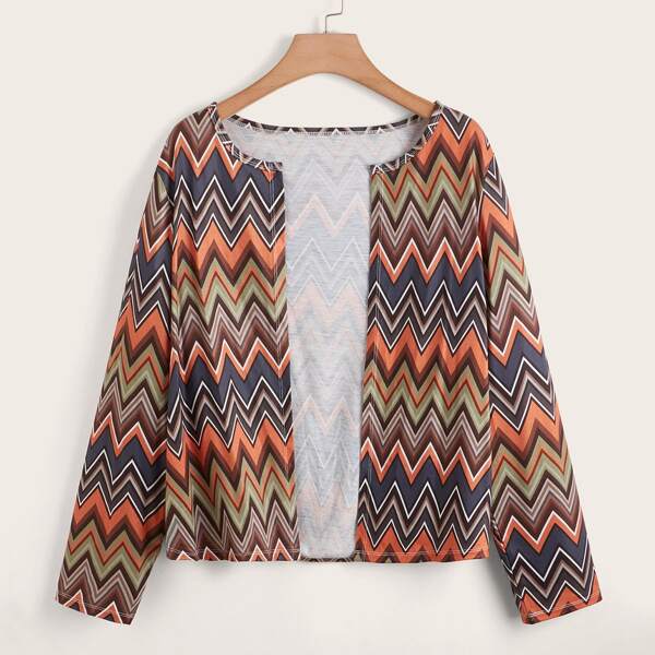

Plus Chevron Print Open Front Jacket, Multicolor