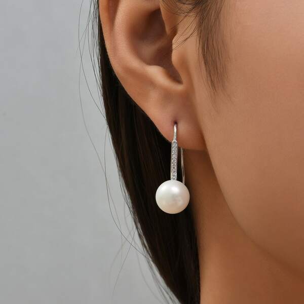 

Natural Pearl Decor Drop Earrings, Silver