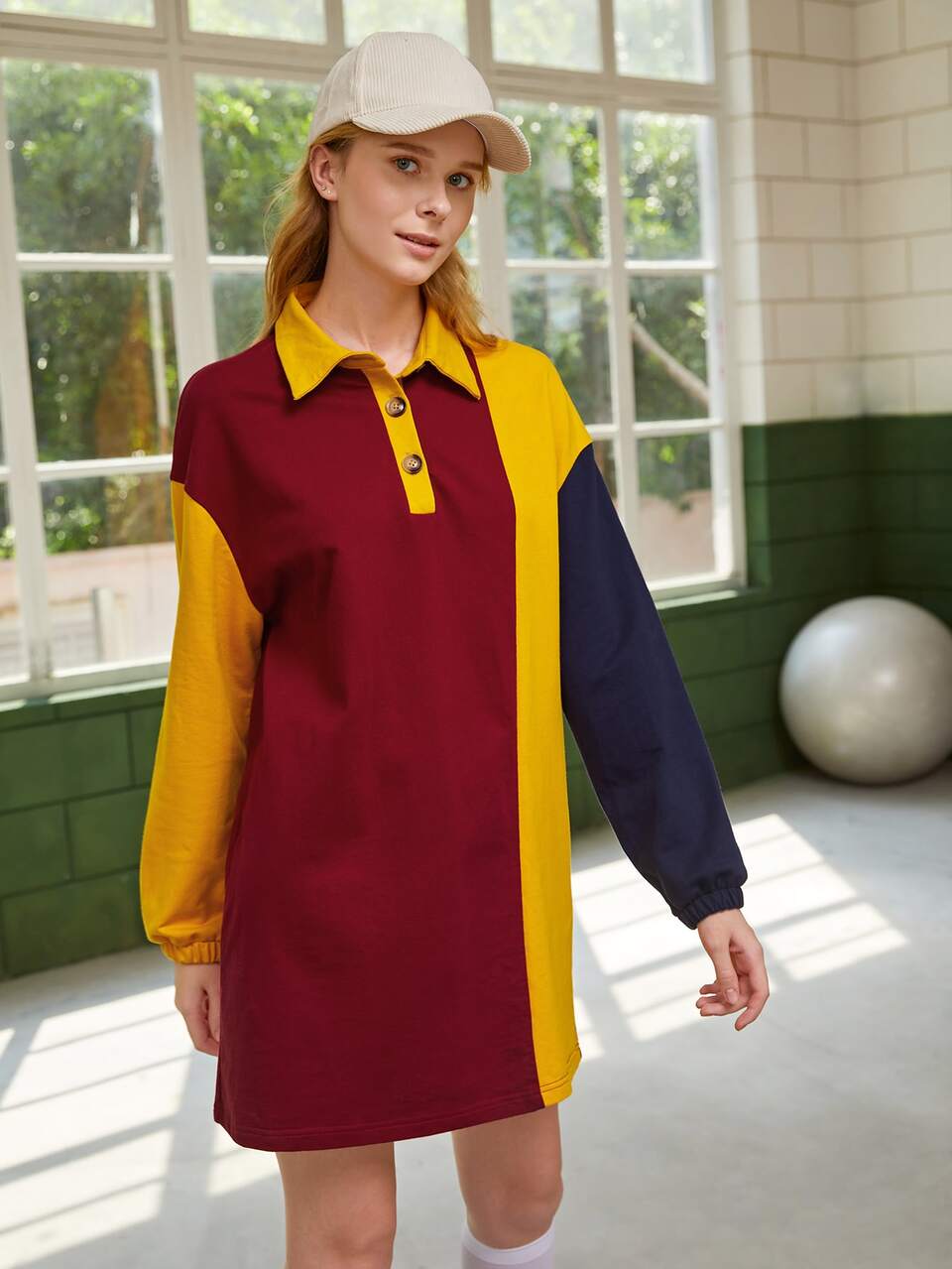 Color Block Drop Shoulder Tee Dress