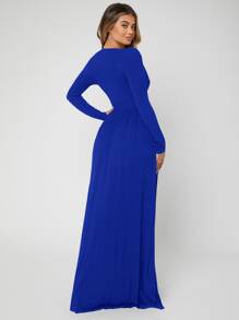 SHEIN SXY Plunge Neck High Split Dress - Royal Blue - View 2