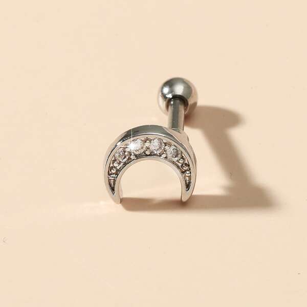 

1pc Zircon Moon Decor Stud Earring, Silver