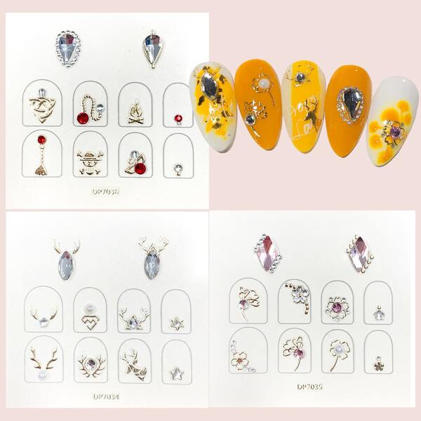 

3sheets Rhinestone Decor Nail Art Sticker, Multicolor