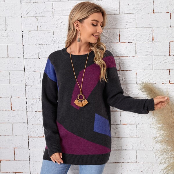 

Color Block Drop Shoulder Sweater, Multicolor