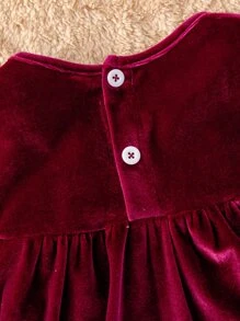 Baby Flounce Sleeve Bow Front Velvet Dress - Burgundy - View 5