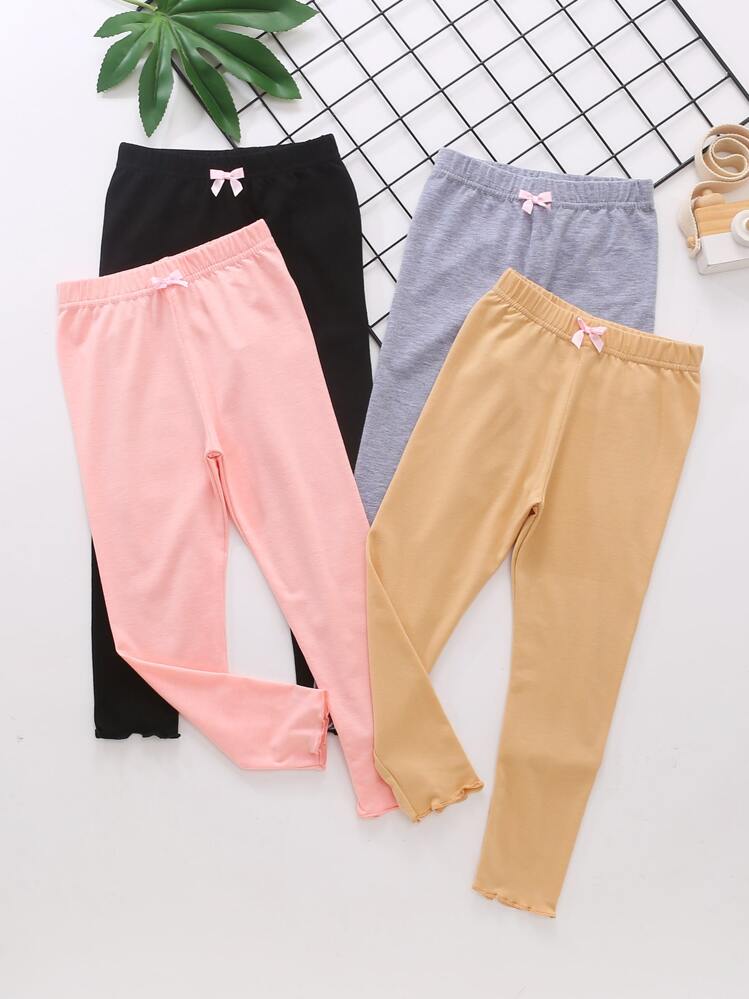 SHEIN Vintaside Kids بنطلون ضيق بأربطة من الأمام للفتاة الصغيرة 4قطع - متعدد الألوان - مشاهدة 1
