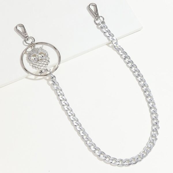 

Men Owl Charm Chain Belt, Silver