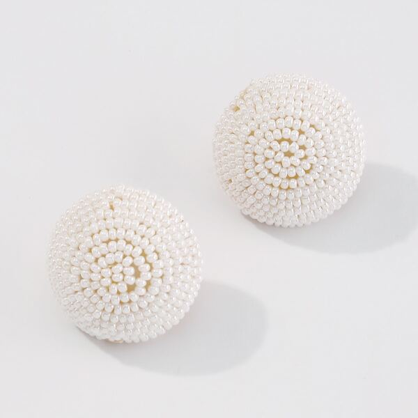 

Beaded Round Stud Earrings, White