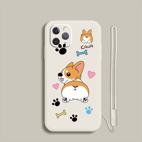 

Cartoon Dog Phone Case With Lanyard, Apricot