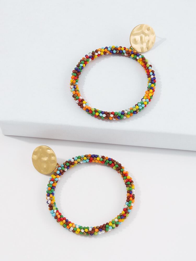 Seed Bead Decor Oval Drop Earrings - Multicolor - View 4