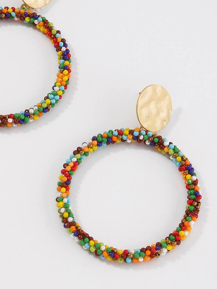 Seed Bead Decor Oval Drop Earrings - Multicolor - View 5