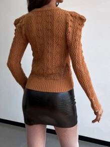 Solid Puff Sleeve Jumper - Coffee Brown - View 2