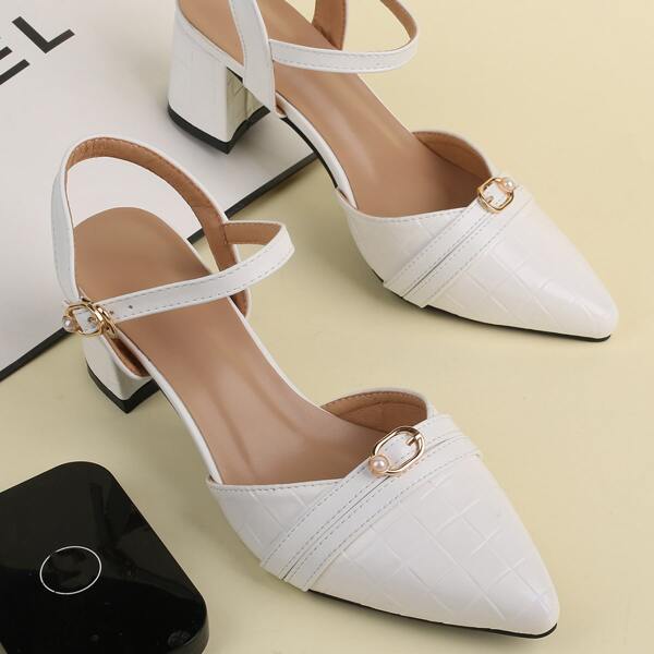 

Splicing Design Ankle Strap Pumps, White