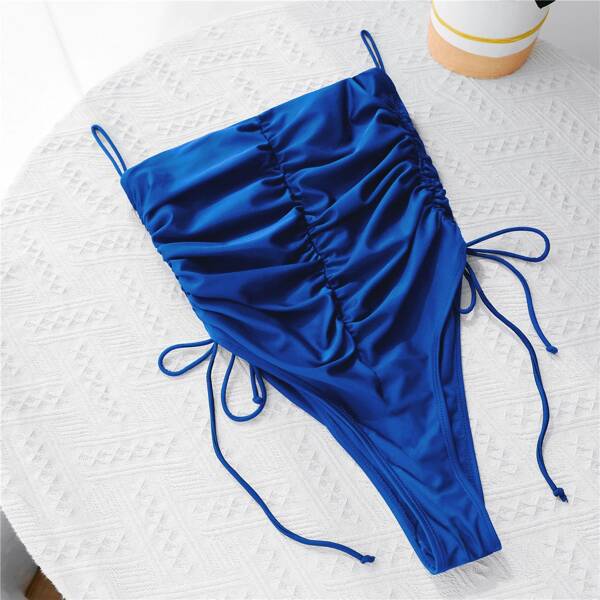 

Ruched High Leg One Piece Swimsuit, Blue