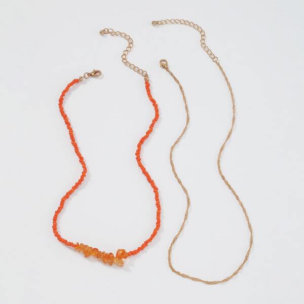 

2pcs Bead Decor Necklace, Orange