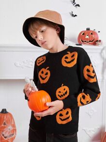 SHEIN Boys Halloween Pattern Jumper - Black - View 1