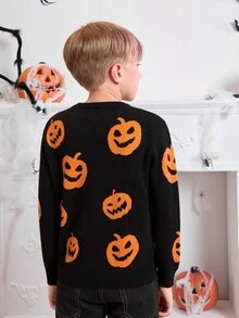 SHEIN Boys Halloween Pattern Jumper - Black - View 2