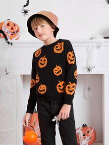 SHEIN Boys Halloween Pattern Jumper - Black - View 3