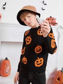 SHEIN Boys Halloween Pattern Jumper - Black - View 4