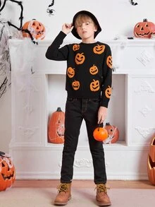 SHEIN Boys Halloween Pattern Jumper - Black - View 5