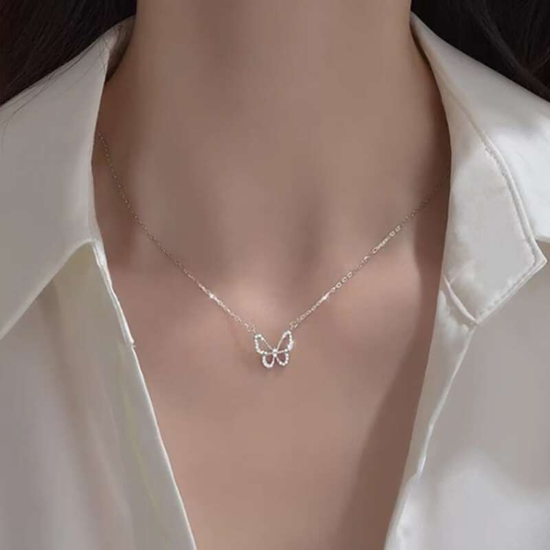 

Butterfly Decor Chain Necklace, Silver