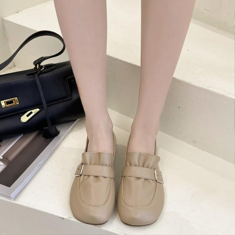 

Buckle Decor Slip On Flats, Khaki