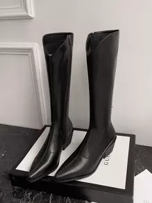 Point Toe Classic Knee Boots - Black - View 1