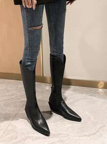 Point Toe Classic Knee Boots - Black - View 3