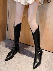 Point Toe Classic Knee Boots - Black - View 6