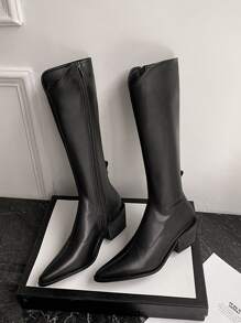 Point Toe Classic Knee Boots - Black - View 7
