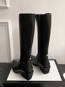 Point Toe Classic Knee Boots - Black - View 2
