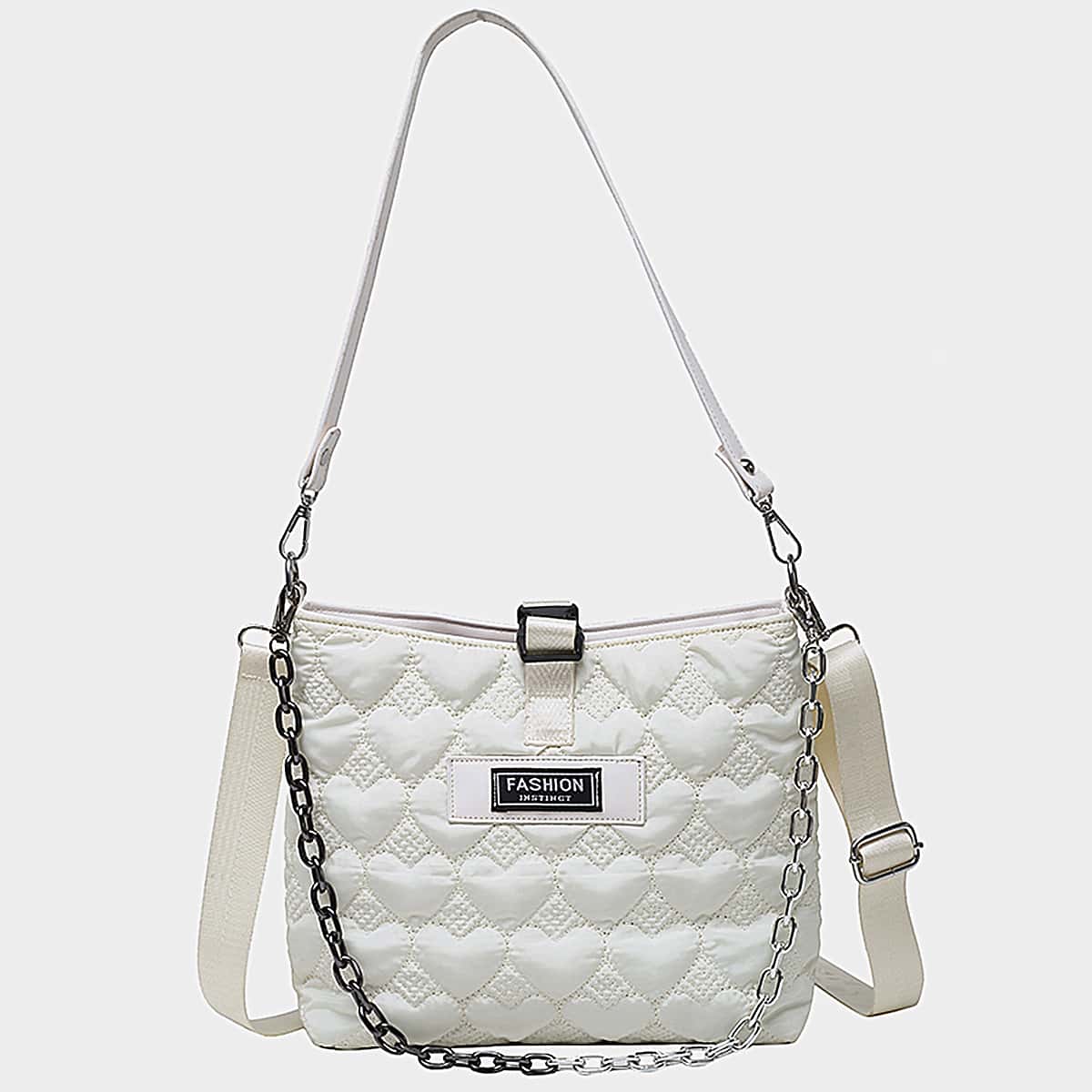 

Heart Graphic Shoulder Bag, Beige