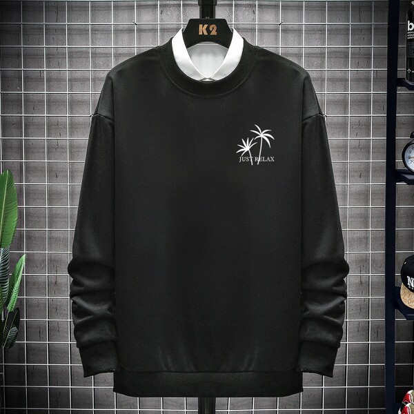 

Guys Letter Tropical Print Sweatshirt, Black